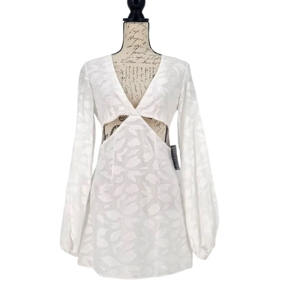 Rumer White Giselle Semi Sheer Cotton Jacquard Cut Out V-Neck Mini Dress NWT L - Picture 5 of 16